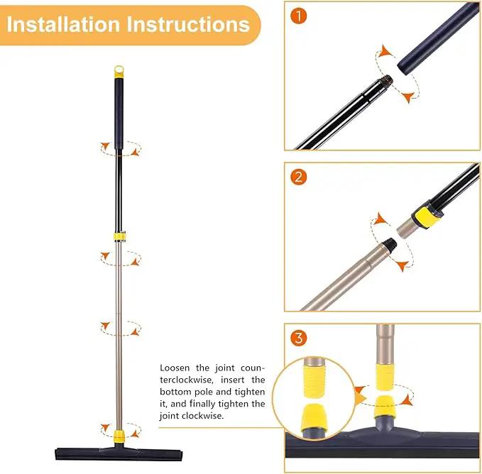 Yocada Floor Squeegee Scrubber Adjustable Telescopic Pole Heavy Duty Household Broom EVA Foam Blade for Garage Courtyard Shower Bathroom Floor Marble Glass Tile Water Foam Cleaning by GreenHaven Gardens