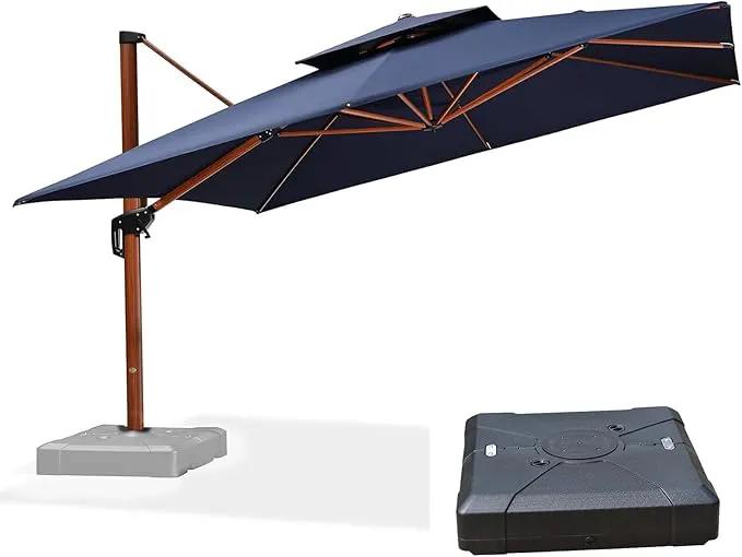 PURPLE LEAF 12ft Patio Umbrella with Base Outdoor Square Umbrellas Large Cantilever Umbrella Windproof Offset Umbrellas Heavy Duty Sun Umbrella for Garden Deck Pool Patio, Navy Blue by GreenHaven Gardens