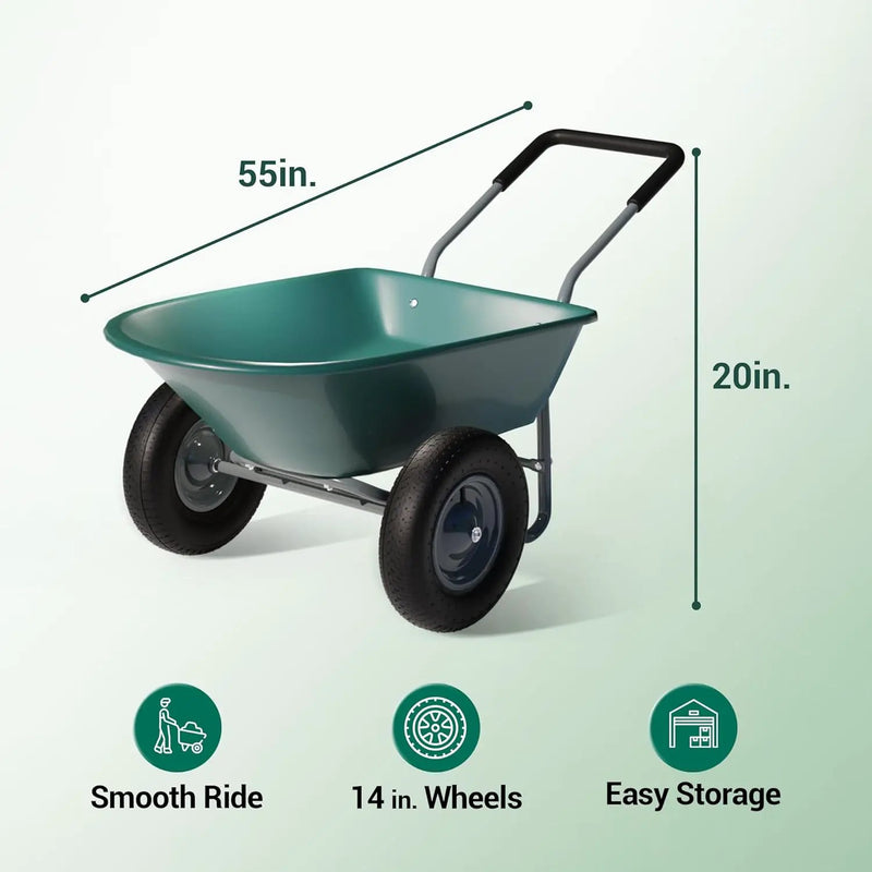 Idzo 2-Wheel Heavy-Duty Wheelbarrow Cart, 330 lb Capacity, Ergonomic Padded Handle and 14 Inch Pneumatic Tires for Maximum Stability, Ideal Wagon for Moving Soil, Shrubs, Plants, Easy Assembly by GreenHaven Gardens