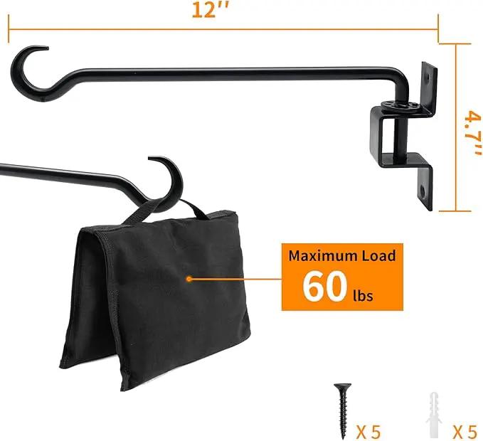 12 inch 2 Pack Swivel Plant Hangers Outdoor Heavy Duty - Black Iron Plant Hanging Hook Bracket for Flowers Baskets Pots Bird Feeder Lanterns Wind Chimes by GreenHaven Gardens
