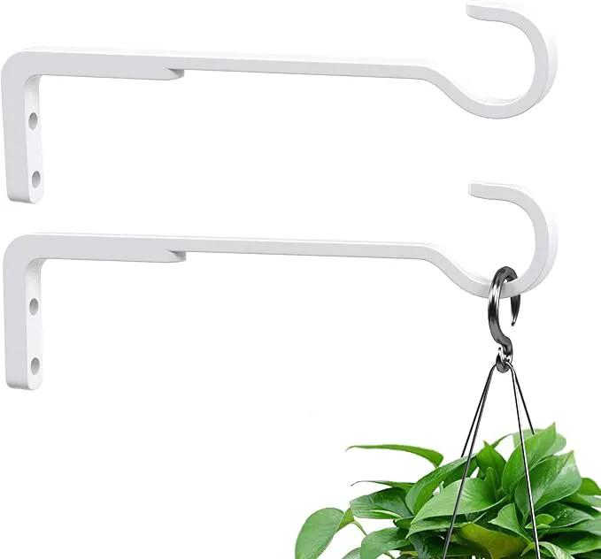 8 Inch 2 Pack White Heavy Duty Outdoor Plant Hangers for Hanging Baskets, Iron Hanging Plant Brackets for Hanging Plants Outside, Metal Plant Hooks Plant Wall Hooks for Hanging Lantern, Bird Feeder by GreenHaven Gardens