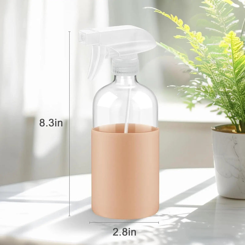 2 Pack Glass Spray Bottles with Long Silicone Sleeve, 16 oz Empty Refillable Containers with Adjustable Spray Nozzles, Spray Bottles for Hair, Cleaning Solutions and Plants khaki by GreenHaven Gardens