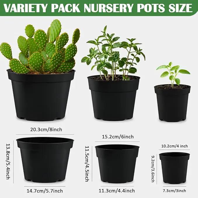 15 Pack 4/6/8 Inch Plant Nursery Pots, Thickened Plastic Pots for Plants with Drainage Holes, Sturdy Seedling Pots, Seed Starting Pots, Flower Pots for Indoor Outdoor Plants, Black by GreenHaven Gardens