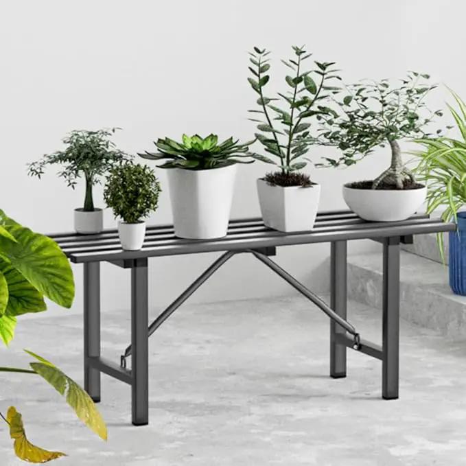 Premium Aluminum Plant Stand - Home Decor & Outdoor Garden Solution with 300 LBS Capacity, L37.8 x W11.4 x H13.8 inch by GreenHaven Gardens