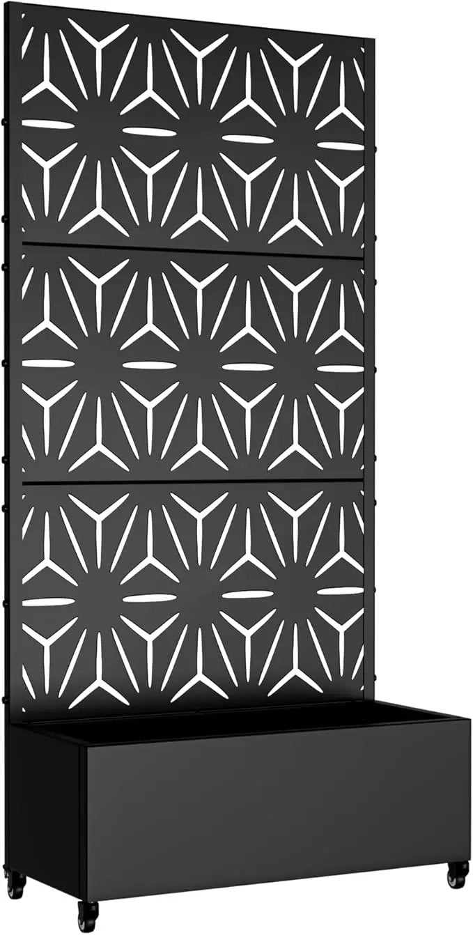 Casaphoria Metal Raised Garden Bed with Trellis and Wheels, 72"x35"x16" Planter Box for Climbing Plants, Vegetables & Vines, Features Drainage Holes and Privacy Screen (Black-Star) by GreenHaven Gardens