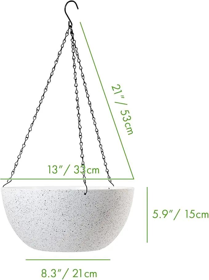 WOUSIWER 13 inch 2Pack Large Hanging Planters for Outdoor Indoor Plants with Drainage Holes and Chain, Round Hanging Flower Pots for Garden Home Porch Decor, White Speckles by GreenHaven Gardens