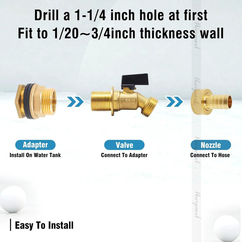 spigot for rain barrel parts kit, brass water barrel spigots accessories for 55 gallon bucket, garden hose connector adapter bulkhead fitting, 1-1/4 inch O.D. inlet & 5/8 inch barb O.D. by GreenHaven Gardens