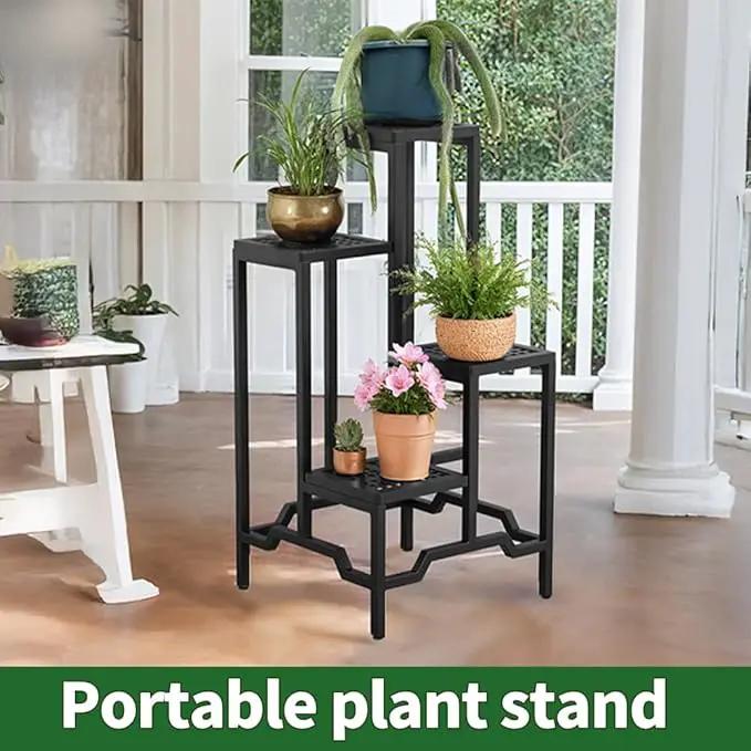 Plant Stand - Aluminum Indoor/Outdoor Flower Rack, Waterproof & Rust-Proof, Stable Support for Pots, Perfect for Living Room, Balcony, Garden, and Office (Black, 4 Tier) by GreenHaven Gardens