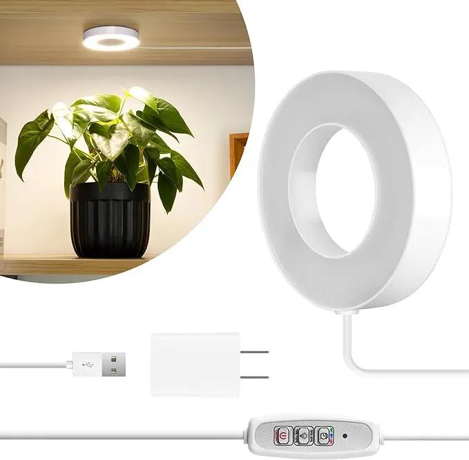 LORDEM Grow Light for Indoor Plants, 48 LEDs Ceiling Full Spectrum Plant Light, 5V Corded Growing Lamp with 4/8/12H Auto Switch, 4 Dimmable Brightness Levels, Ideal for Small Plants by GreenHaven Gardens