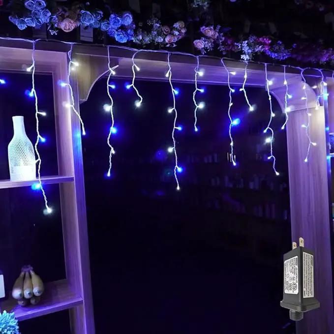YASENN 300Led Icicle Style String Lights 29.5FT,Update Connectable 8 Lighting Modes with Timer Icicle Lights for Home Garden Outdoor Indoor Eave Decor (Blue and White LED White Cable) by GreenHaven Gardens