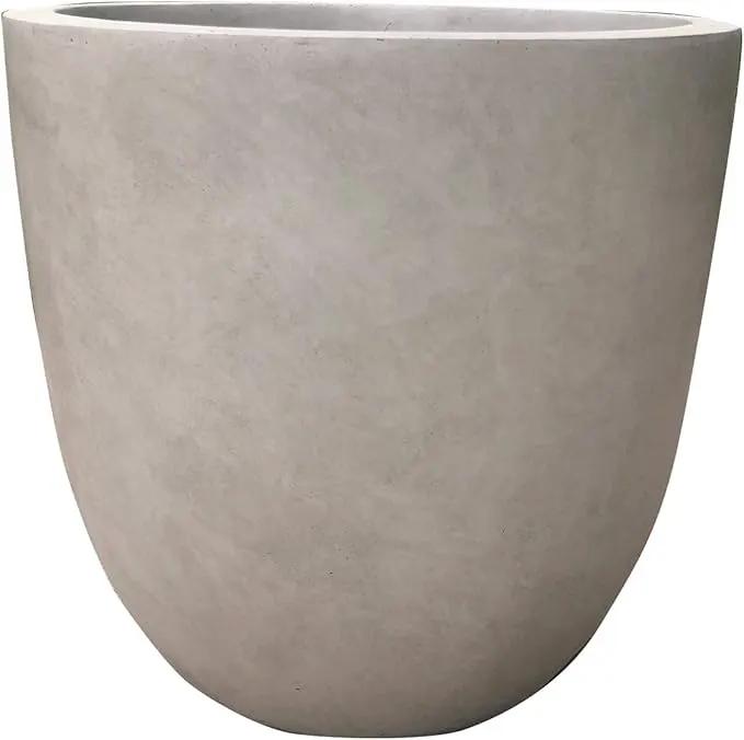 Kante 18 Inch Dia Round Concrete Planter, Indoor Outdoor Large Plant Pot with Drainage Hole and Rubber Plug for Home Patio Garden, Weathered Concrete by GreenHaven Gardens