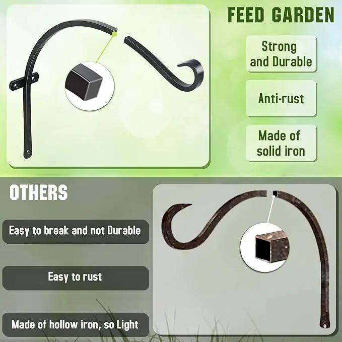 FEED GARDEN 18 Inch 2 Pack Outdoor Hanging Plant Bracket for Bird Feeders, Wind Chimes, Lanterns, Heavy Duty Metal Iron Wall Hooks with 6 Screws by GreenHaven Gardens
