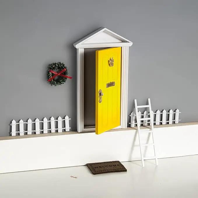 Wooden Yellow Fairy Door - Miniature Elf Door… by GreenHaven Gardens
