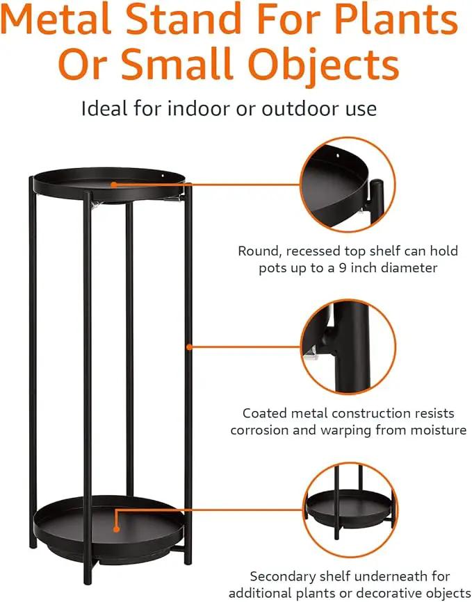Amazon Basics Two-Tier Metal Metal Round Plant Stand, Black by GreenHaven Gardens