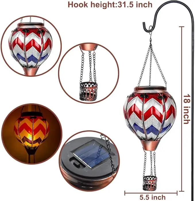 2PCS Solar Hot Air Balloon Lanterns with Flame with Shepherd's Hooks, Glass Hanging Flickering Lights Outdoor Waterproof for Garden Tree Yard Patio Mother's Day Gift, 18" H Wavy by GreenHaven Gardens