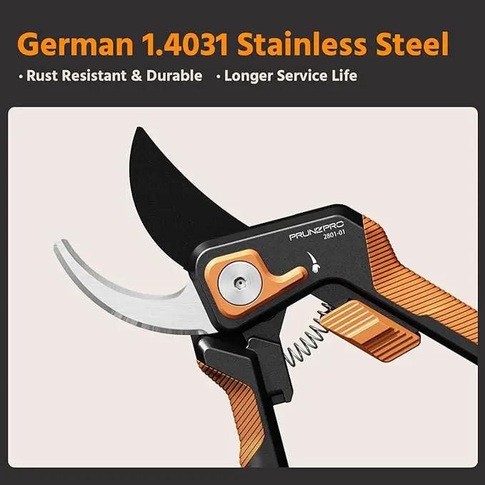 PrunePro Pruning Shears Gardening Scissors Set Professional Hand Pruner Sharp Stainless Steel Blade Teflon Coating Garden Scissors Plant Flower Garden Clipper Orange by GreenHaven Gardens