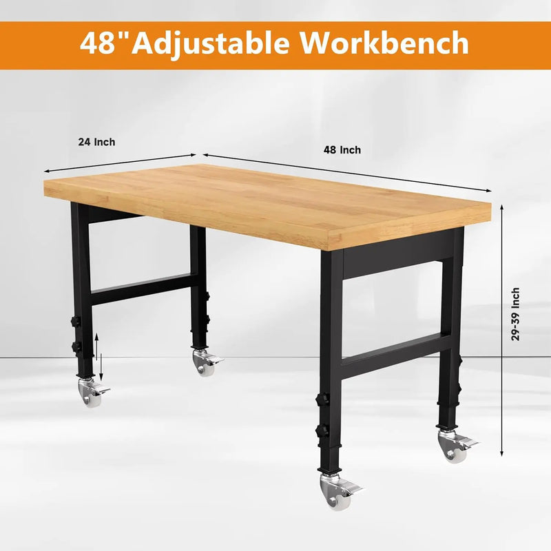 48" Work Bench, Heavy-Duty Solid Wood Workbench, Adjustable Height Work Table, 2000 LBS Capacity Workstation for Garage, Workshop, Home, Office (48" X 24") by GreenHaven Gardens