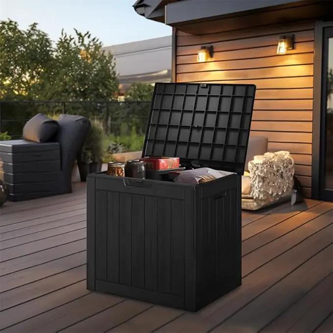 36 Gallon Outdoor Deck Box,Storage Lockable Waterproof Patio Furniture,Garden Tools,Cushions,Pool Accessories Outside Storage Resin Box(Black) by GreenHaven Gardens