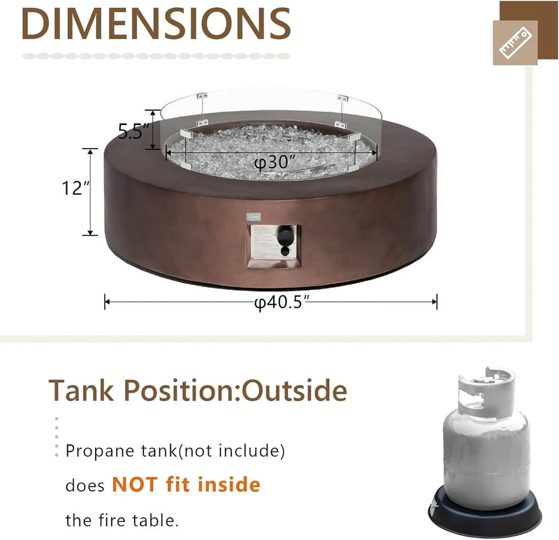 COSIEST Outdoor Propane Fire Pit Coffee Table w Bronze 42 inch Round Base Patio Heater, CSA Certified, 50,000 BTU Stainless Steel Burner, Wind Guard, Transparent Gray Fire Glass, Waterproof Cover by GreenHaven Gardens