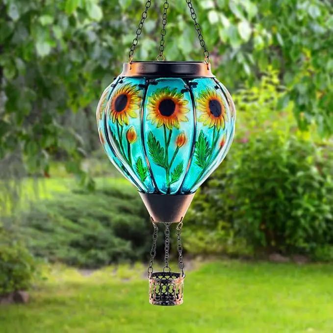 Starsoul 2 PC Sunflowers Hot Air Balloon Solar Lantern with Flame Glass Hanging Outdoor Hot Air Balloon Solar Light Waterproof Garden Patio Yard Party Decorations by GreenHaven Gardens