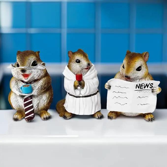 Spring & Summer-Themed Garden Statues – Adorable Outdoor Decor for Lawn, Patio & Porch (Whimsical Chipmunk Trio Set of Three Figurines, 5" Cute Desk Decor and Garden Statues) by GreenHaven Gardens