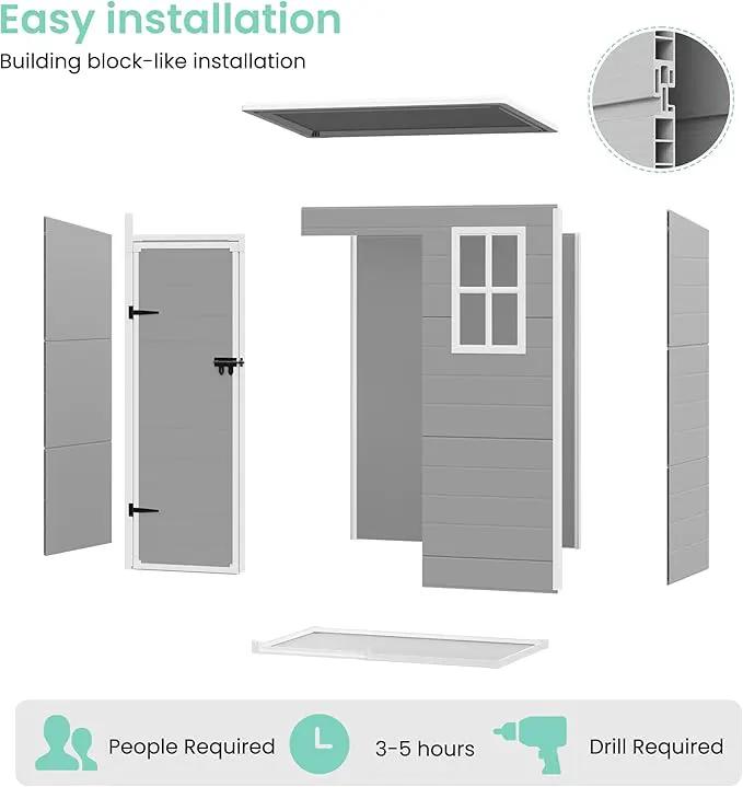 UDPATIO Outdoor Storage Shed 5x3 FT, Plastic Garden Shed for Bike, Garbage Can, Tool, Outside Sheds & Outdoor Resin Shed with Lockable Door for Backyard, Patio, Lawn, Grey & White by GreenHaven Gardens