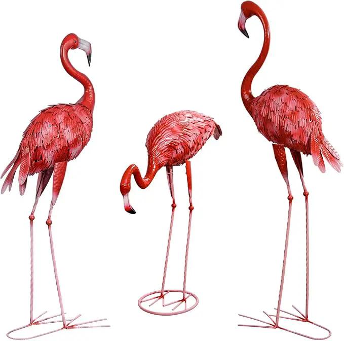 XONOR Metal Flamingo Garden Statues Large Red Flamingo Yard Art Outdoor Sculptures for Home Patio Lawn Backyard Décor, Set of 3 by GreenHaven Gardens