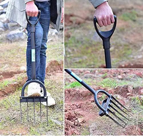5-Tine Heavy Duty Pitch Fork for Gardening - Long Handled Digging Fork Garden Claw Weeder by GreenHaven Gardens