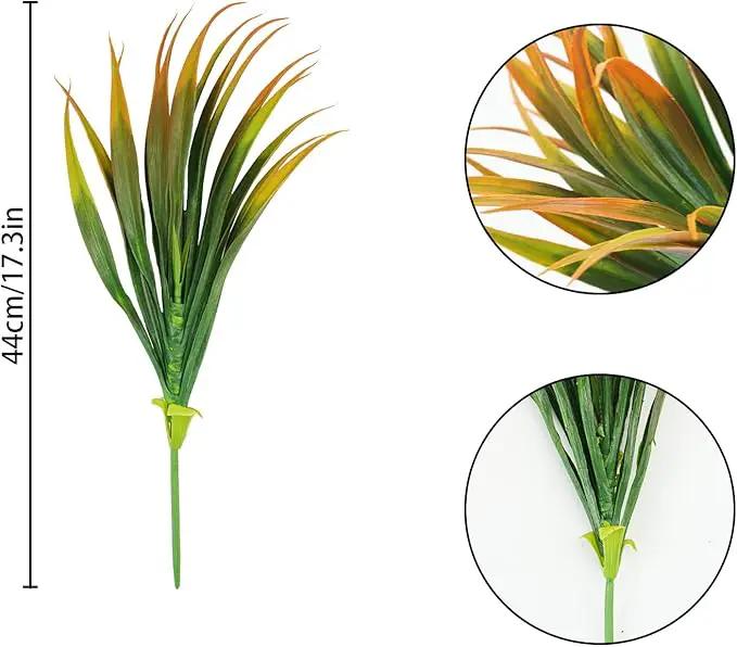 6Pcs Artificial Grass Fake Plants 17.3in Outdoor Plastic Plants UV Resistant Greenery Fake Grass for Home Window Garden Office Patio Hanging Planter Pathway Front Porch Décor Orange Yellow by GreenHaven Gardens