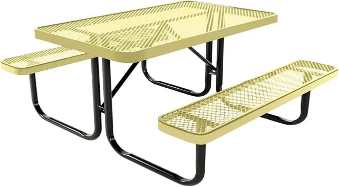Heavy-Duty Portable Outdoor Kids Table, Expanded Metal Kids Picnic Table, Commercial-Grade Picnic Table, Made in America (4ft Rectangular, Childrens, Textured Sandstone) by GreenHaven Gardens