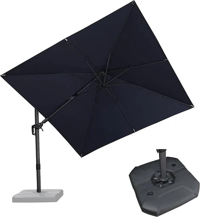 PURPLE LEAF 9.8' X 9.8' Tilting Patio Umbrella with Base Outdoor Cantilever Swivel Square Umbrella with Tilt Aluminum Offset Umbrella with 360-degree Rotation for Garden Deck Pool Patio Navy by GreenHaven Gardens