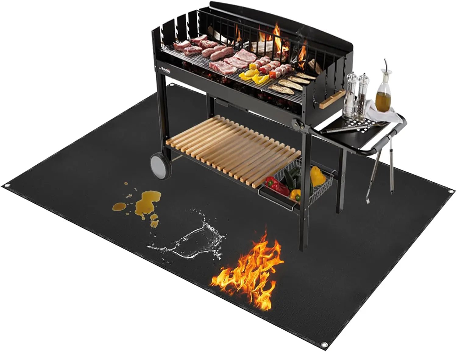Under Grill Mat for Outdoor Grilling, 32 x 48 inches Double-Sided Fireproof Waterproof BBQ Protector for Deck and Patio Under Grill Mat for Outdoor BBQ by GreenHaven Gardens