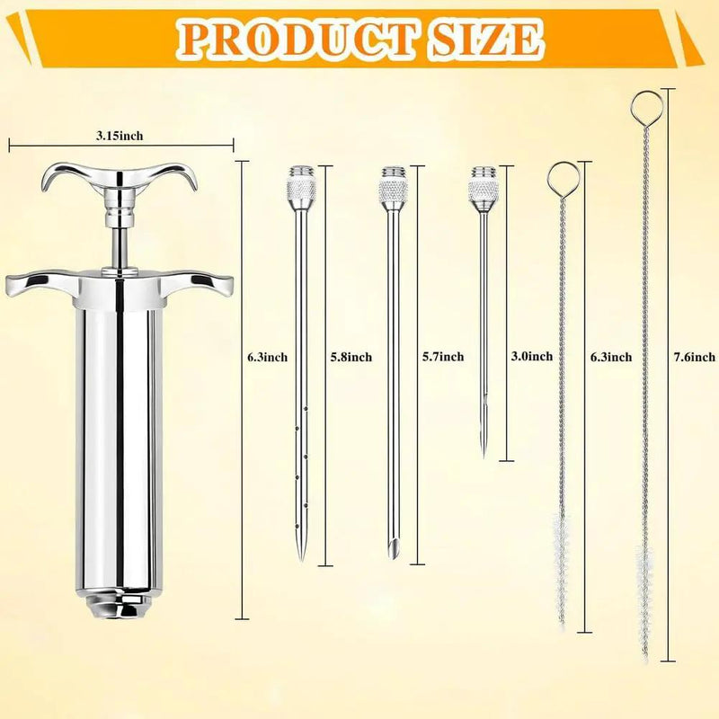 304-Stainless Steel Meat Injector Syringe Kit with 3 Marinade Needles for BBQ Grill Smoker, Turkey, Brisket, Beef, Fish, 2-oz Large Capacity, Silicone Brush and Cleaning Brush by GreenHaven Gardens