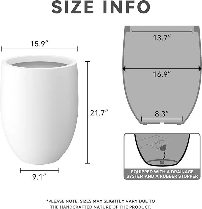 Kante 21.7" H Snow White Concrete Tall Planter, Large Outdoor Indoor Decorative Pot with Drainage Hole and Rubber Plug, Modern Round Style for Home and Garden by GreenHaven Gardens