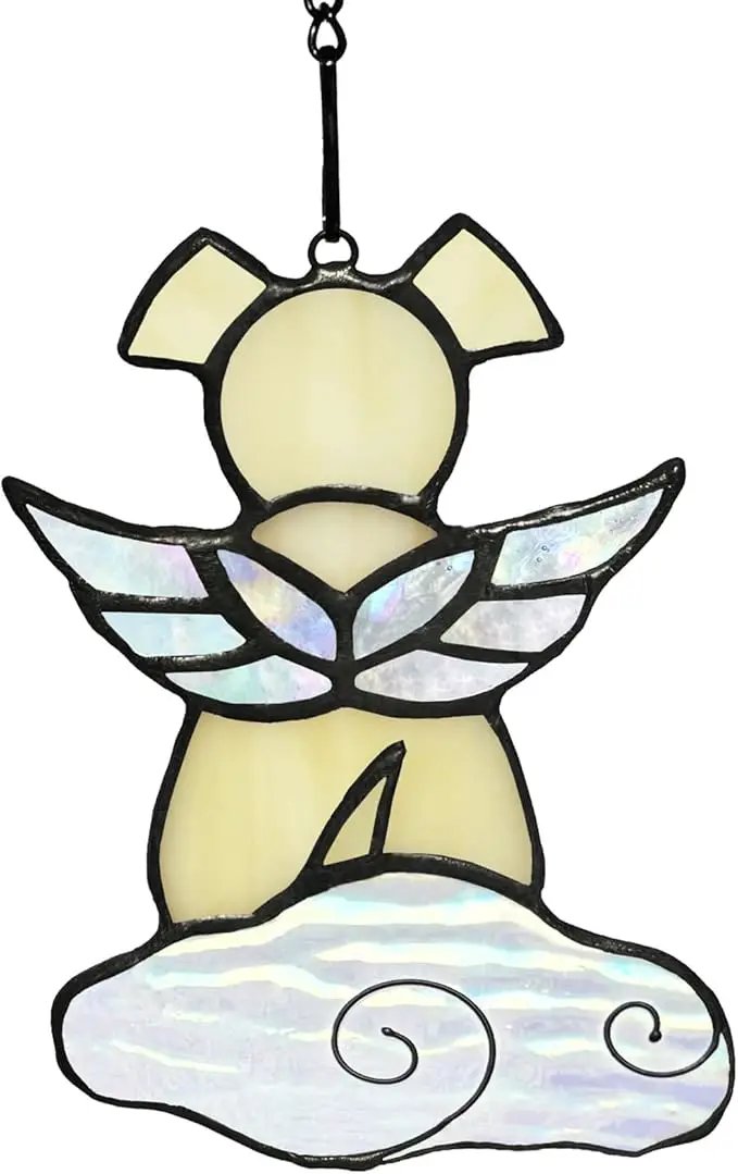 Stained Glass Angel Wings Dog Memorial Gifts for Loss of Dog Sympathy Gift Suncatcher, Rainbow Bridge Pet Passing Away Remembrance in Memory, Dog Bereavement Gifts for Loss of Pet,Yellow by GreenHaven Gardens