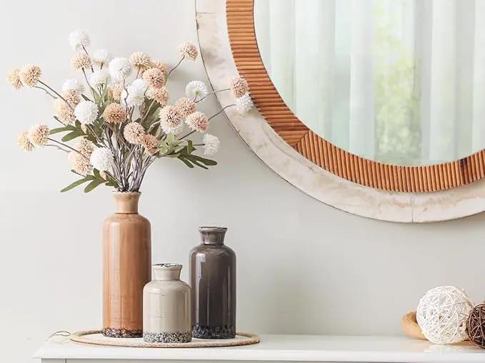 Ceramic Vase Set of 3, Neutral Flower Vases Home Decor, Pottery Rustic Farmhouse Decorative Vases Modern Decor for Table Mantel Entryway Bookshelf Living Room Kitchen Bedroom - Brown by GreenHaven Gardens