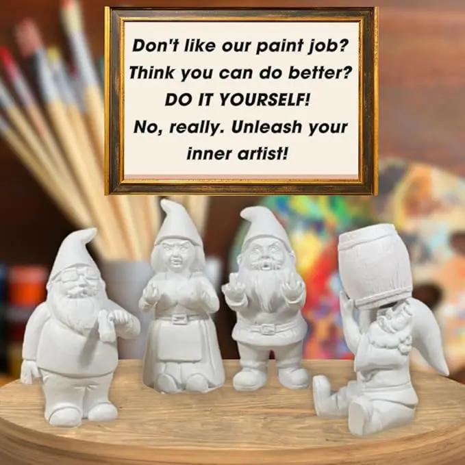 Gnometastic Gnude Mini Gnomes - Smoking Hippie Unpainted Gnome Statue, 3.5in DIY Paint Your Own Gnome Mini -Funny Garden Gnomes to Paint for Adults by GreenHaven Gardens