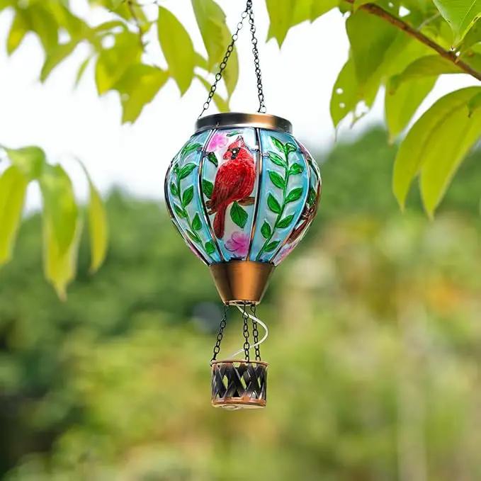 Starsoul Cardinal Hot Air Balloon Solar Flickering Flame with Candle Holder Outdoor Solar Lantern Hot Air Balloon Solar Light Waterproof Hanging Solar Balloon Lamp Garden Patio Yard Decor by GreenHaven Gardens