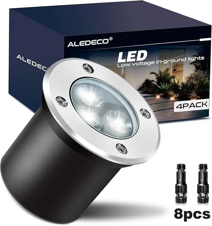 4Pack Low Voltage Landscape Lights with Connectors - 12-24V LED In-Ground Lights IP67 Waterproof Garden Lighting for Yard, Pathway, Driveway, Deck (Cool White) by GreenHaven Gardens
