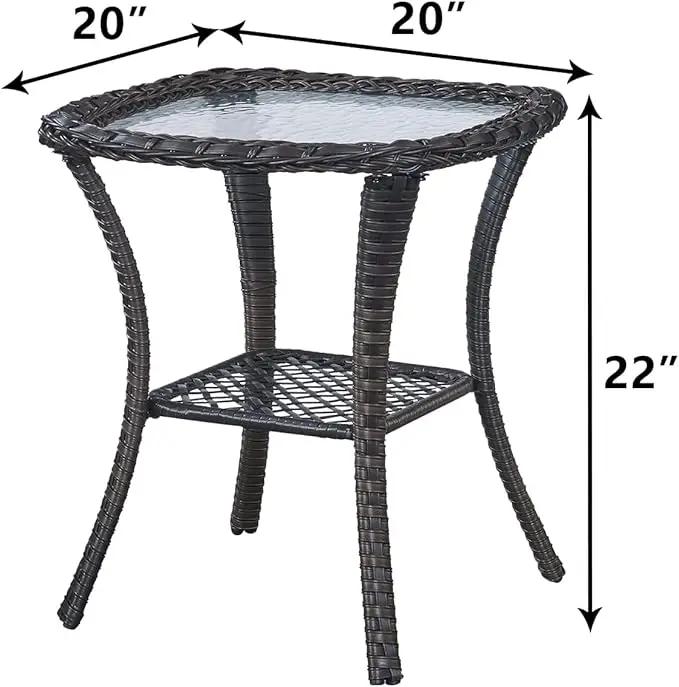 Patio Tables Wicker Side Table - Rattan End Table with Glass Top for Outdoor Outside Patio Porch Deck Square Brown by GreenHaven Gardens