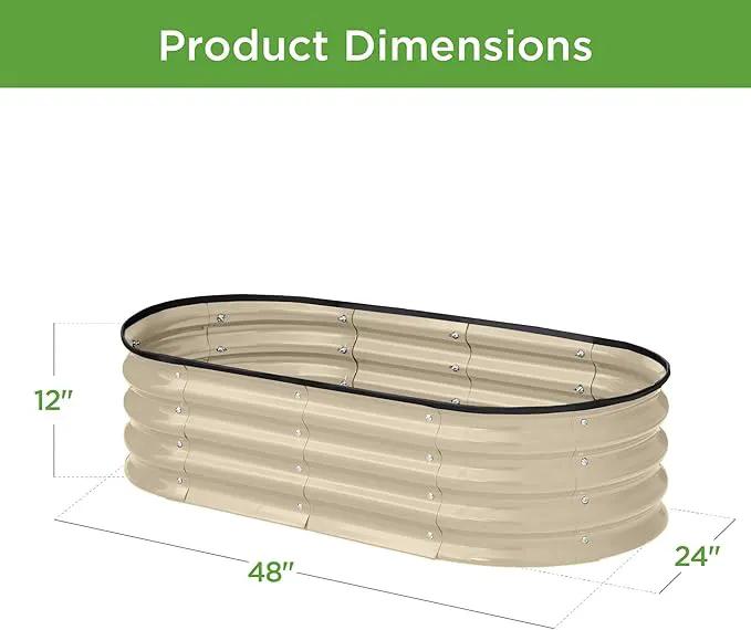 Best Choice Products 4x2x1ft Outdoor Metal Raised Garden Bed, Oval Deep Root Planter Box for Vegetables, Flowers, Herbs, and Succulents w/ 51 Gallon Capacity, Rubber Edge Guard - Beige by GreenHaven Gardens