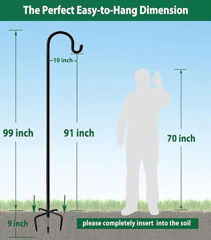 Artibear Adjustable Outdoor Shepherd Hook Stand with 5 Prong Base, 108 Inches Tall 3/5 in Thick, Shiny Black (2 Packs) by GreenHaven Gardens