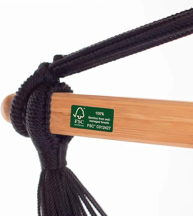 LA SIESTA® - XL King Habana Cotton Hammock Chair & CasaMount - Hanging Chair w/Suspension Kit for Walls Ceilings & Square Beams - Indoor Outdoor Swing Hanging Chair Bedroom Patio Balcony - Onyx by GreenHaven Gardens