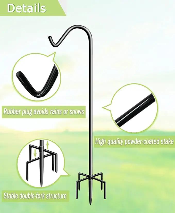 Garbuildman 60 Inch Tall Shepherd Hooks with 5-Forked Base, Adjustable Heavy Duty Bird Feeder Pole Stand Hanger for Outdoor, Shiny Black, 1 Pack by GreenHaven Gardens