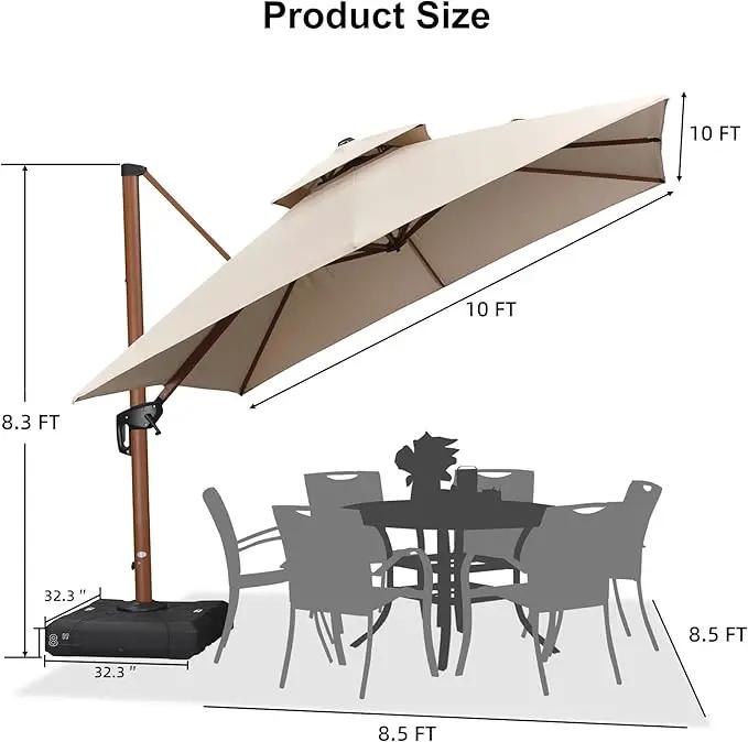 PURPLE LEAF 10ft Patio Umbrella with Base Outdoor Square Umbrella Large Cantilever Umbrellas Windproof Offset Heavy Duty Sun Umbrellas for Garden Deck Pool Patio, Beige by GreenHaven Gardens