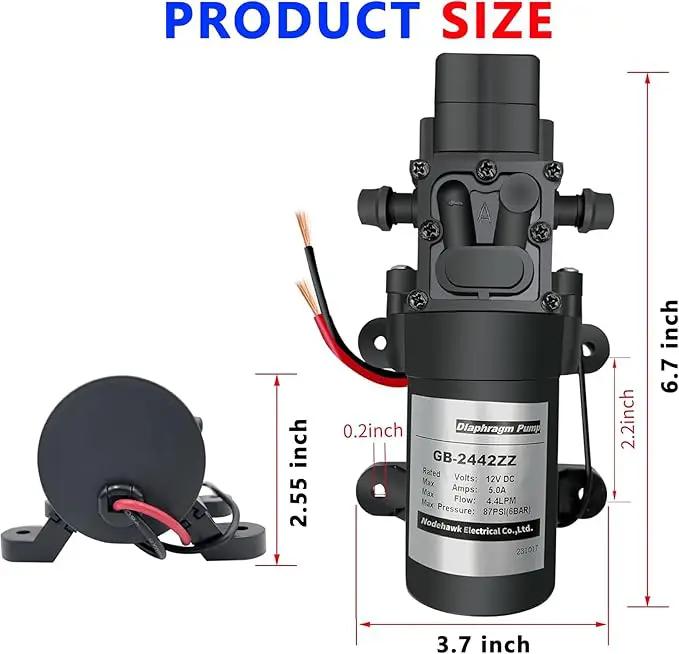 DC 12V Diaphragm Pump, Self-Priming Sprayer Pump, 1.2 GPM 87 PSI Pressure Switch Adjustable water pump, With 2 hose clamps, for RV Camping Shower Garden Irrigation by GreenHaven Gardens