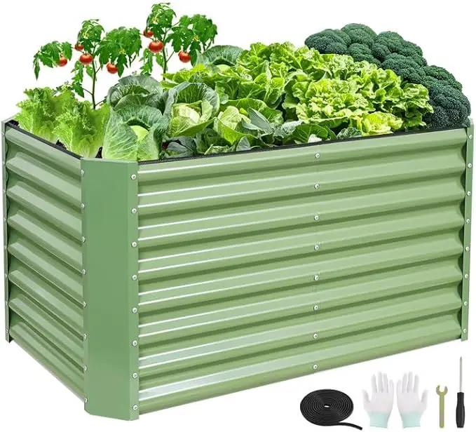 4x2x2ft Raised Garden Bed - Galvanized Deep Root Planter Boxes Outdoor with Wing Nuts and Safety Edges for Gardening Vegetables, Flowers, Herbs, Succulents - Olive Green by GreenHaven Gardens