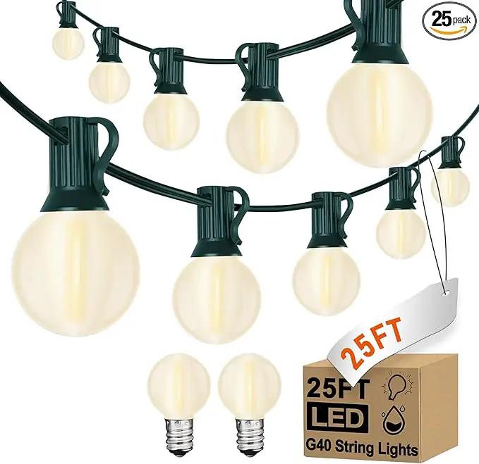 25ft Outdoor Christmas LED String Lights,G40 Frosted White Globe Lights with 27pcs Plastic Bulbs,Round Bulb Christmas Lights for Indoor/Outdoor Wedding Backyard Cafe Garden Christmas Decor by GreenHaven Gardens