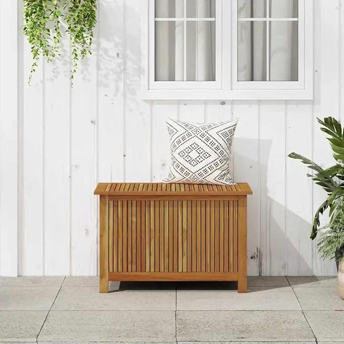 vidaXL Wooden Deck Box - Outdoor Teak Storage Chest, Ideal for Patio Furniture Cushions, Pool Accessories, Garden Tools - Water-Resistant Bag Inside - 35.4''x19.7''x22.8'', Solid Acacia Wood by GreenHaven Gardens