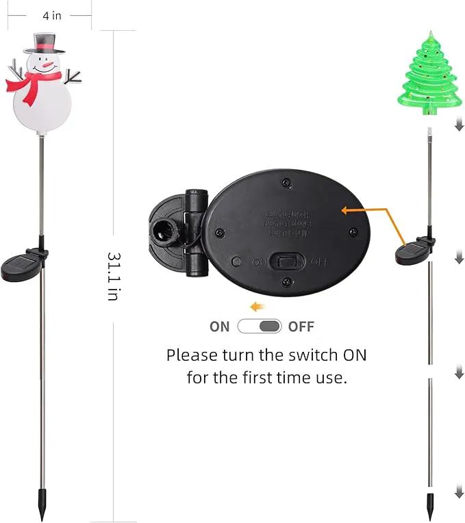 Glintoper 4 Pack Solar Christmas Figurine Lights, Outdoor Lighted Decorative Santa Claus, Snowman, Xmas Tree & Reindeer with Garden Stakes, Warm White LED Lighting Yard Stake for Path Lawn Patio Decor by GreenHaven Gardens